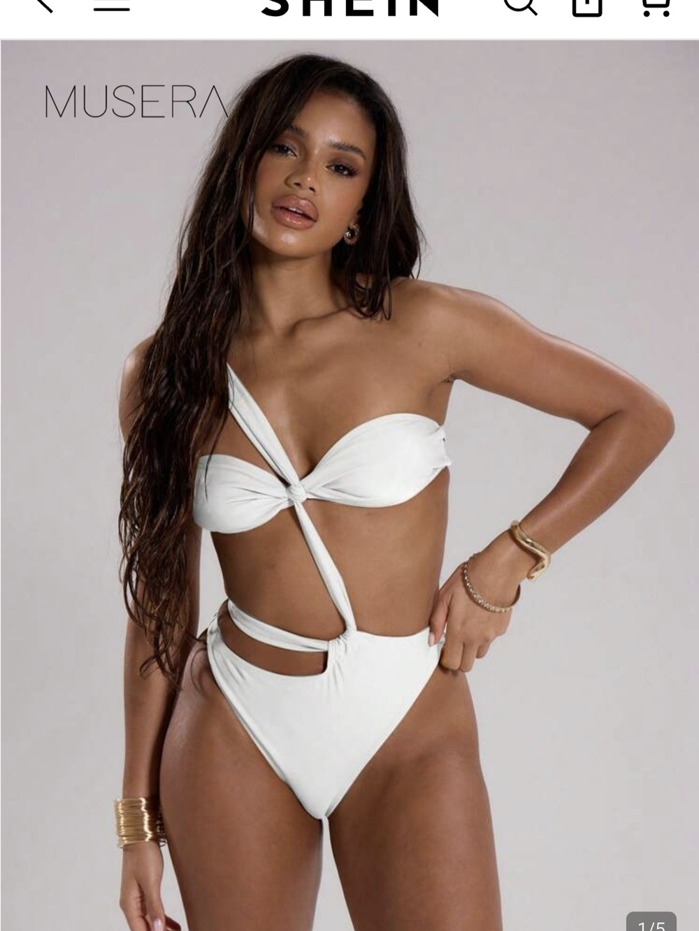 NWT SHEIN Musera Resort White Cutout One Piece Swimsuit Monokini Size XS
